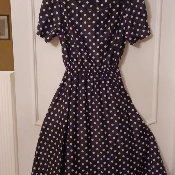 kate middleton a line dress Kaline Polka Dot Marisa Pleated Midi Dress Curve IVORY-BLACK-DOT / 3X by Sugarlips
